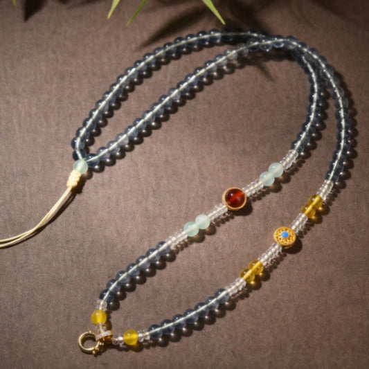 Mystic Aura Beaded Necklace Simulated Aquamarine Crystal Empowered Energy Jewelry