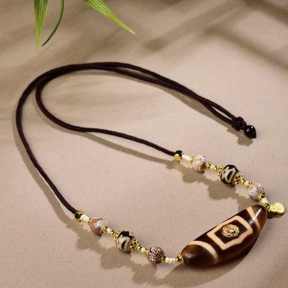 Mulstio 7 Eyed Dzi Bead Agate Necklace Career Empowerment Amulet