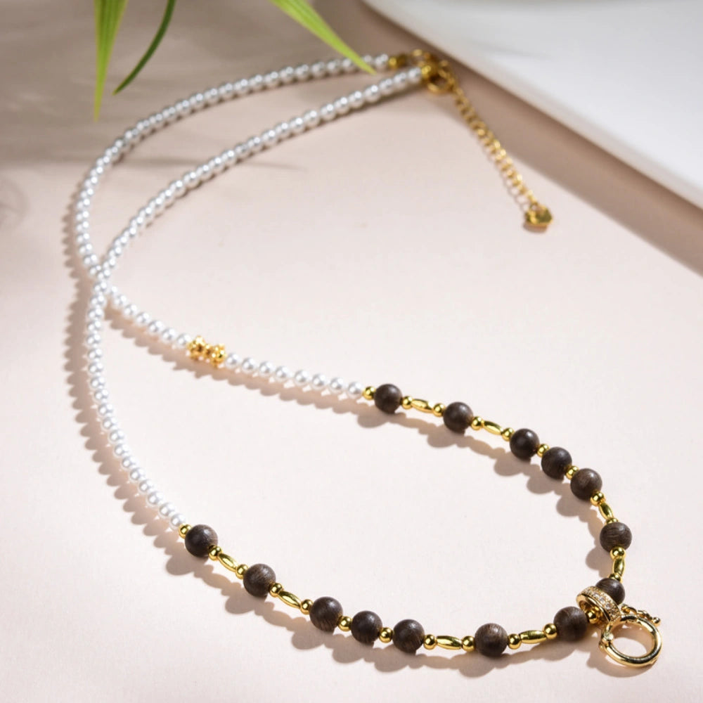 Mulstio Neo Chinese Pearl Choker Agarwood Beads Inner Peace Empowering Necklace