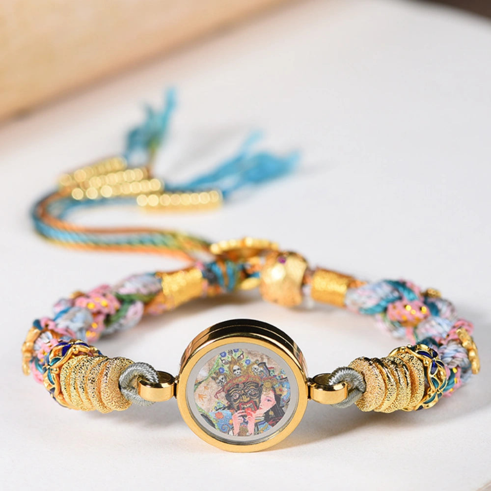 Tibetan Gau Box Braided Bracelet Multicolor Cord Thangka Pendant Empowerment Jewelry