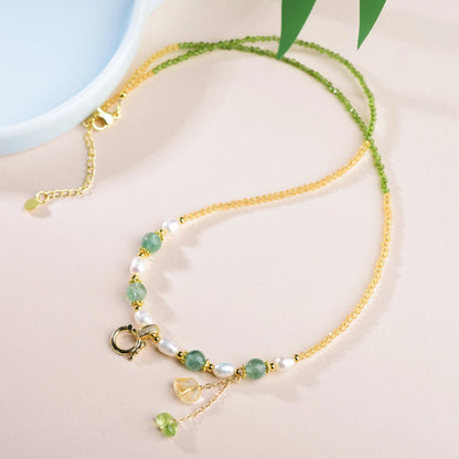 Mulstio Green Phantom Quartz Pearl Universal Necklace Career Growth Empowerment