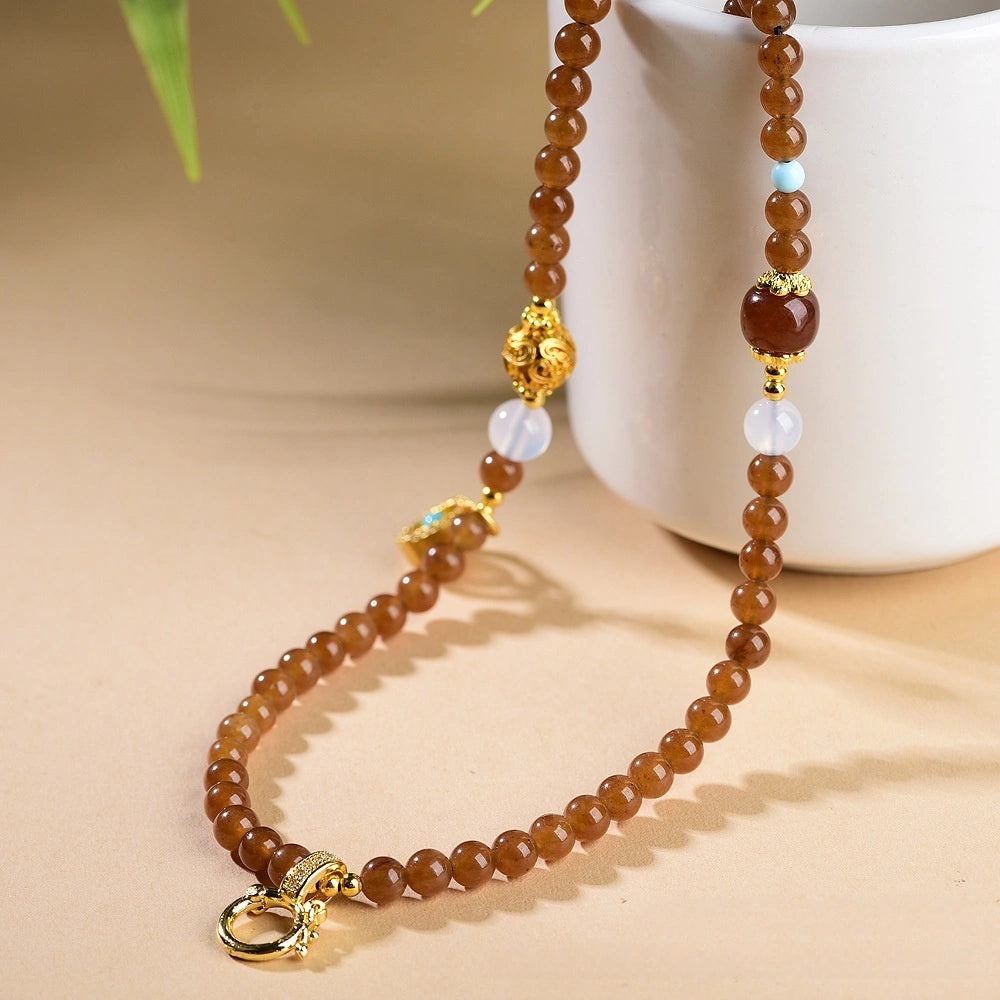 Mulstio Vintage Caramel Chalcedony Multi Wear Energy Necklace for Women Empowerment