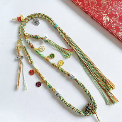Mulstio Tibetan Agate Abundance Necklace Handcrafted Cotton Rope Wealth Manifestation Amulet