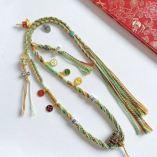 Mulstio Tibetan Agate Abundance Necklace Handcrafted Cotton Rope Wealth Manifestation Amulet