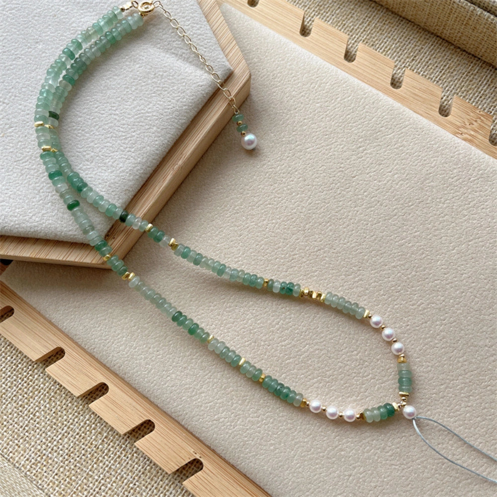 Beaded Choker Necklace Green Aventurine Abacus Beads Abundance Empowerment Jewelry