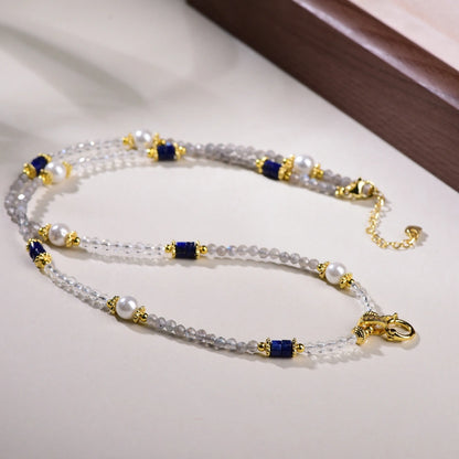 Mulstio Natural Moonstone Pearl Lapis Lazuli Necklace Intuition Awakening Empowering Jewelry for Women