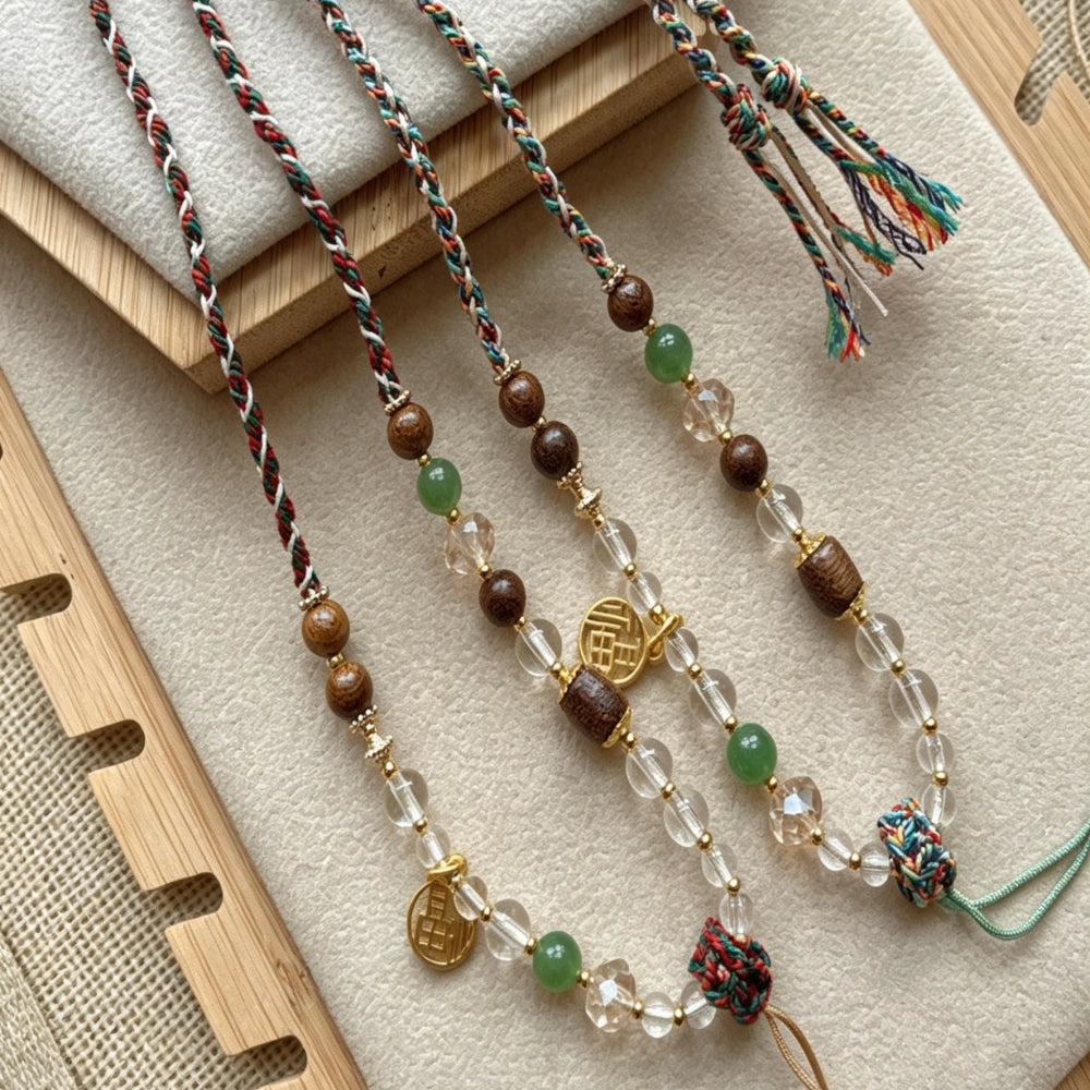 Mulstio Tibetan Hand Woven Pendant Necklace Cord Clear Quartz Crystal Spiritual Empowerment Amulet