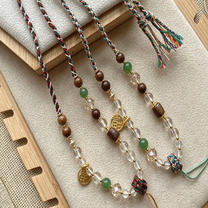 Mulstio Tibetan Hand Woven Pendant Necklace Cord Clear Quartz Crystal Spiritual Empowerment Amulet
