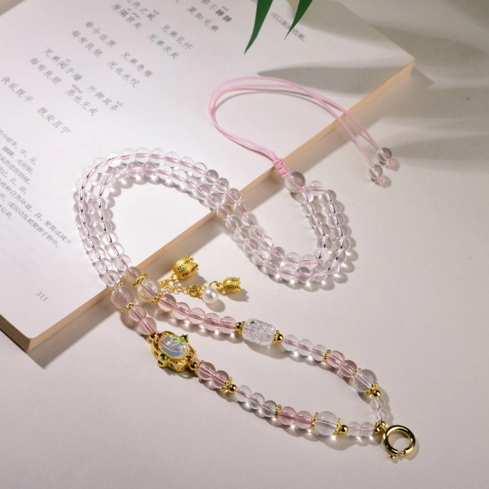 Handcrafted Colored Glaze Bead Necklace with Reversible Thangka Pendant – Universal Quick-Release Clasp