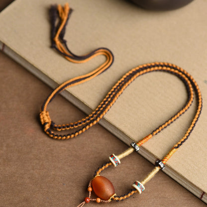 "Inner Radiance" Handwoven Carnelian Agate & Dzi Bead Empowerment Necklace