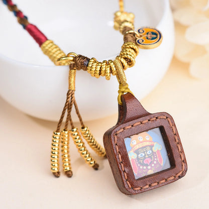 Hand-Woven Copper Enamel Zaki Lhamo Tangka Pendant Necklace – Tibetan Goddess of Fortune for Abundance & Protection