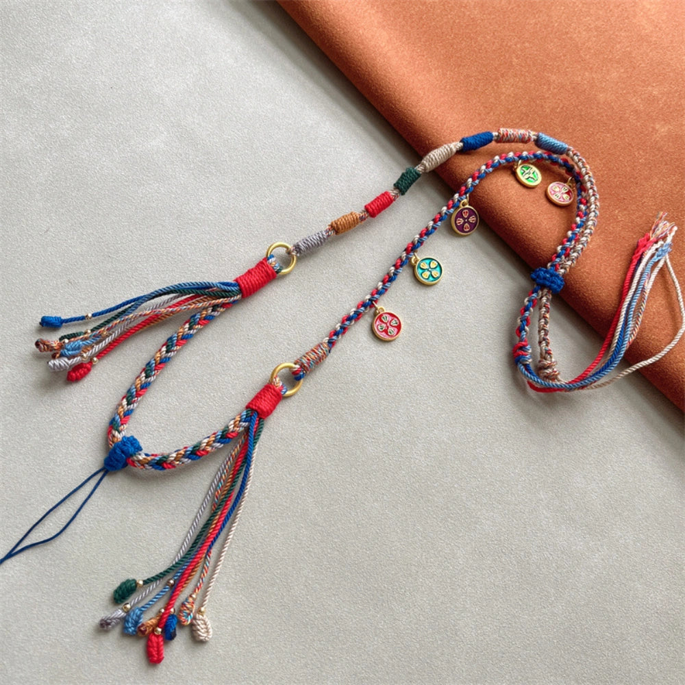 Mulstio Five Wealth Gods Tibetan Woven Necklace Cord Empowering Spiritual Multi Color Amulet Pendant Rope