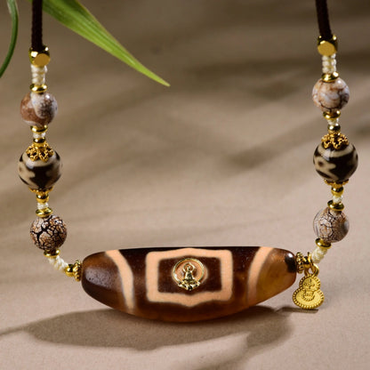 Mulstio 7 Eyed Dzi Bead Agate Necklace Career Empowerment Amulet