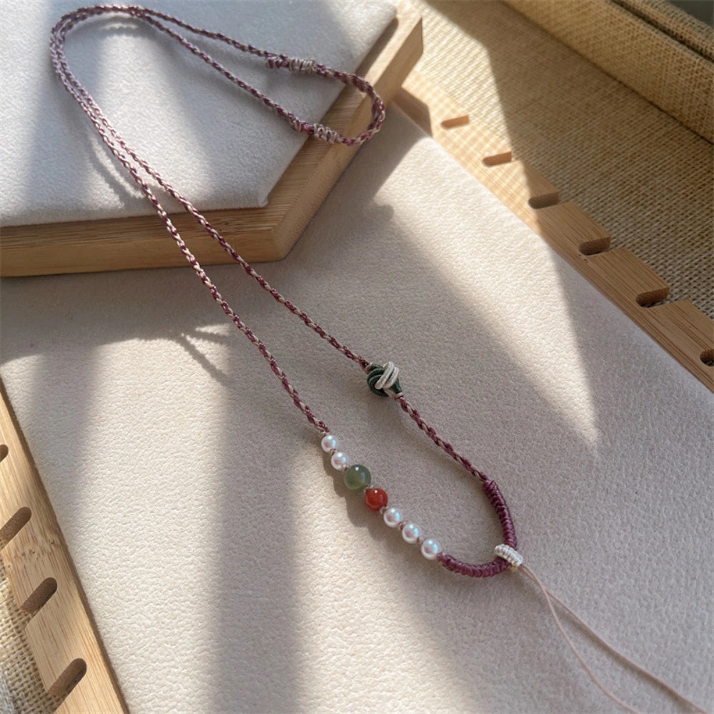 Handmade Jade and Pearl Necklace Cord Spiritual Empowerment Pendant Chain