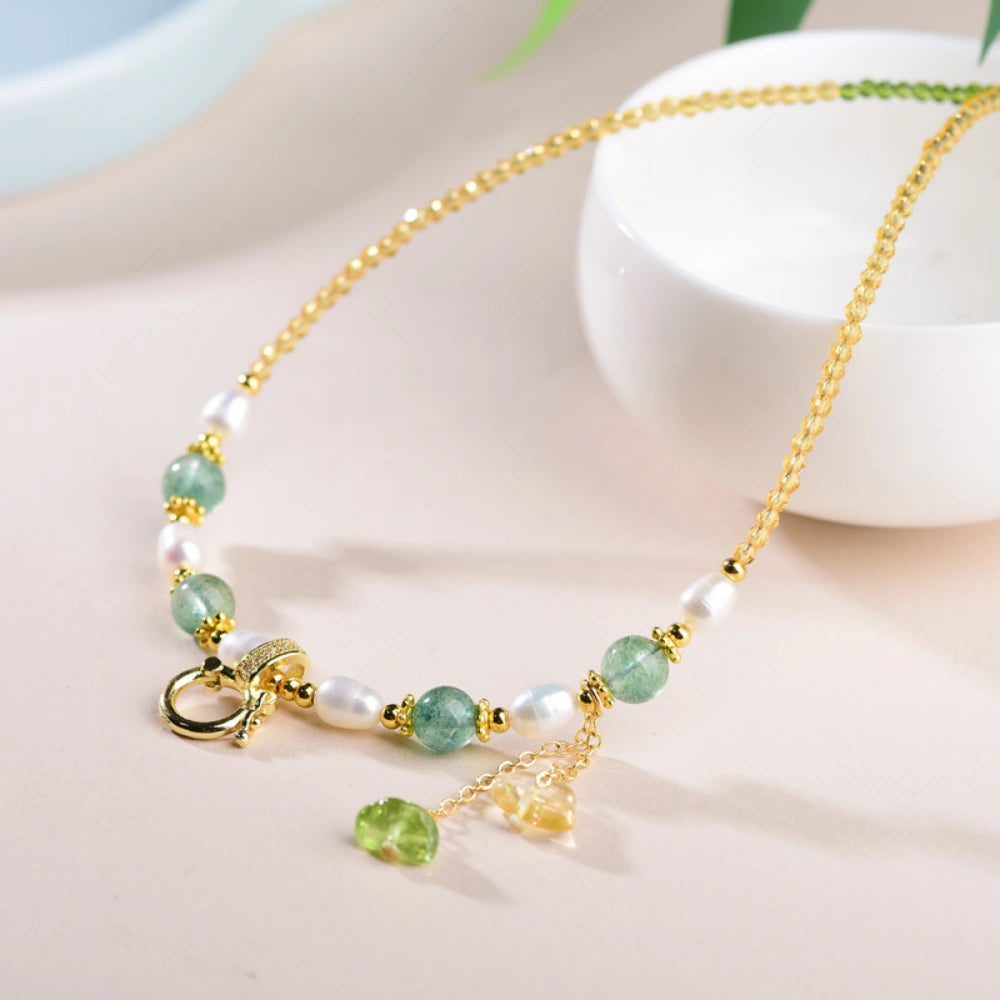 Mulstio Green Phantom Quartz Pearl Universal Necklace Career Growth Empowerment
