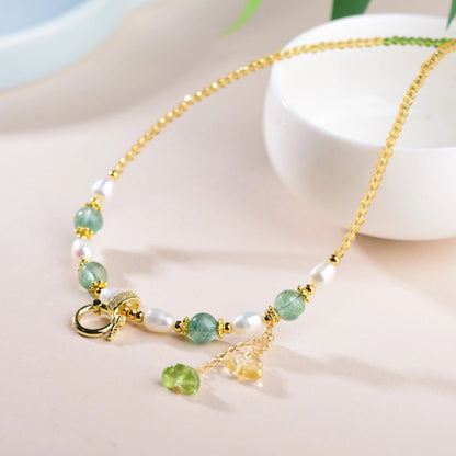 Mulstio Green Phantom Quartz Pearl Universal Necklace Career Growth Empowerment