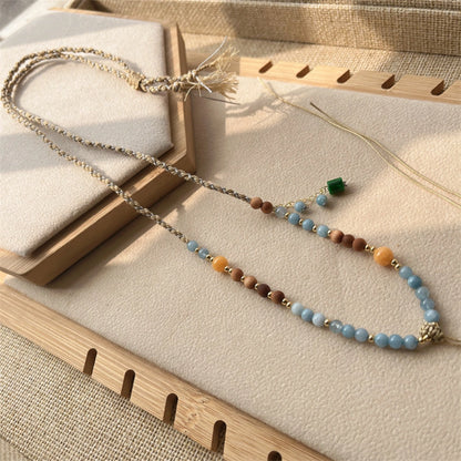 Mulstio Hand Woven Beaded Sweater Necklace Natural Wood Grounding Totem Pendant Rope Spiritual Empowerment Jewelry for Women