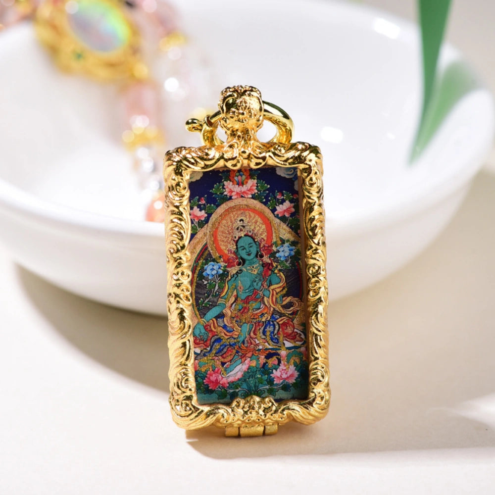 Handcrafted Colored Glaze Bead Necklace with Reversible Thangka Pendant – Universal Quick-Release Clasp