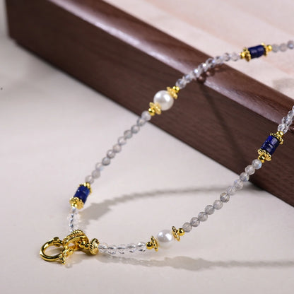 Mulstio Natural Moonstone Pearl Lapis Lazuli Necklace Intuition Awakening Empowering Jewelry for Women