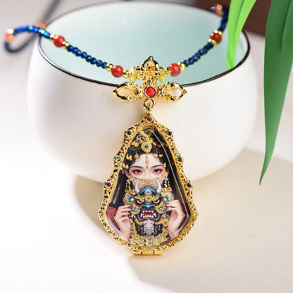 Handcrafted Nanred Agate Healing Necklace - Neo-Chinese Thangka Pendant for Spiritual Protection & Empowerment