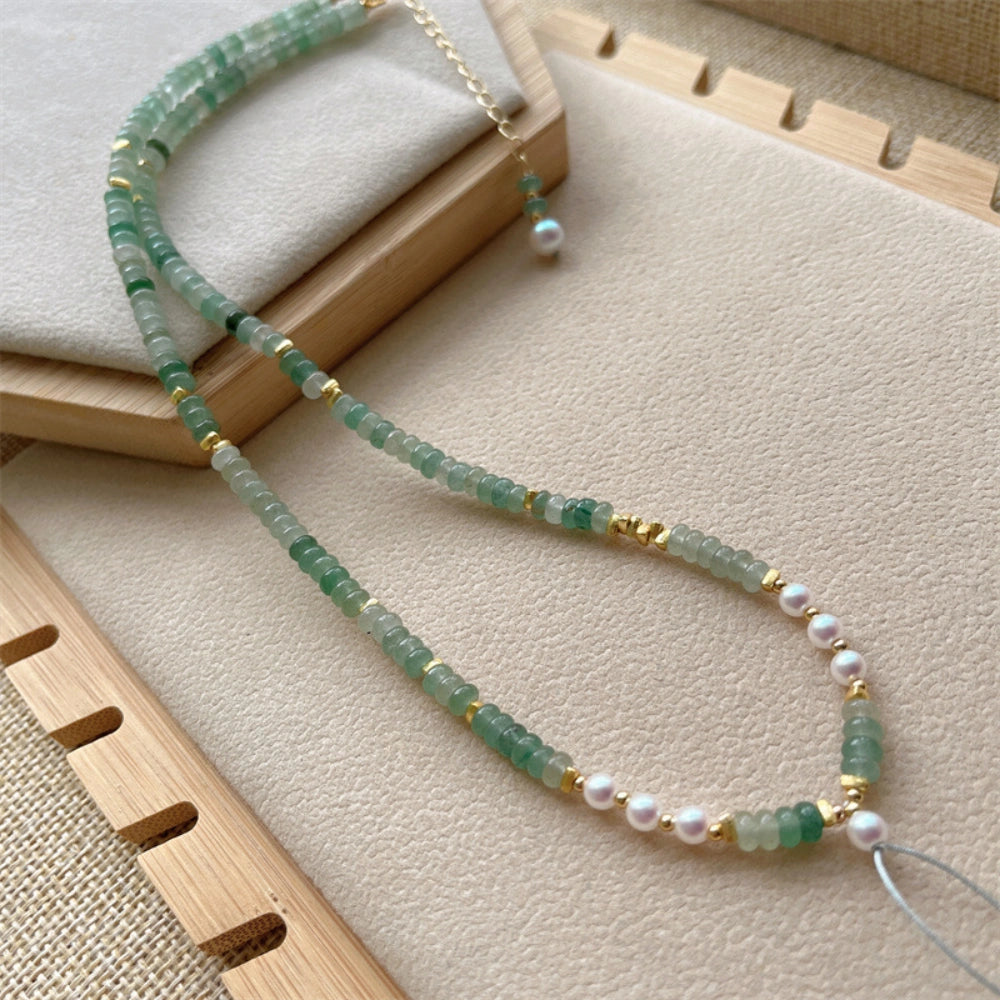 Beaded Choker Necklace Green Aventurine Abacus Beads Abundance Empowerment Jewelry