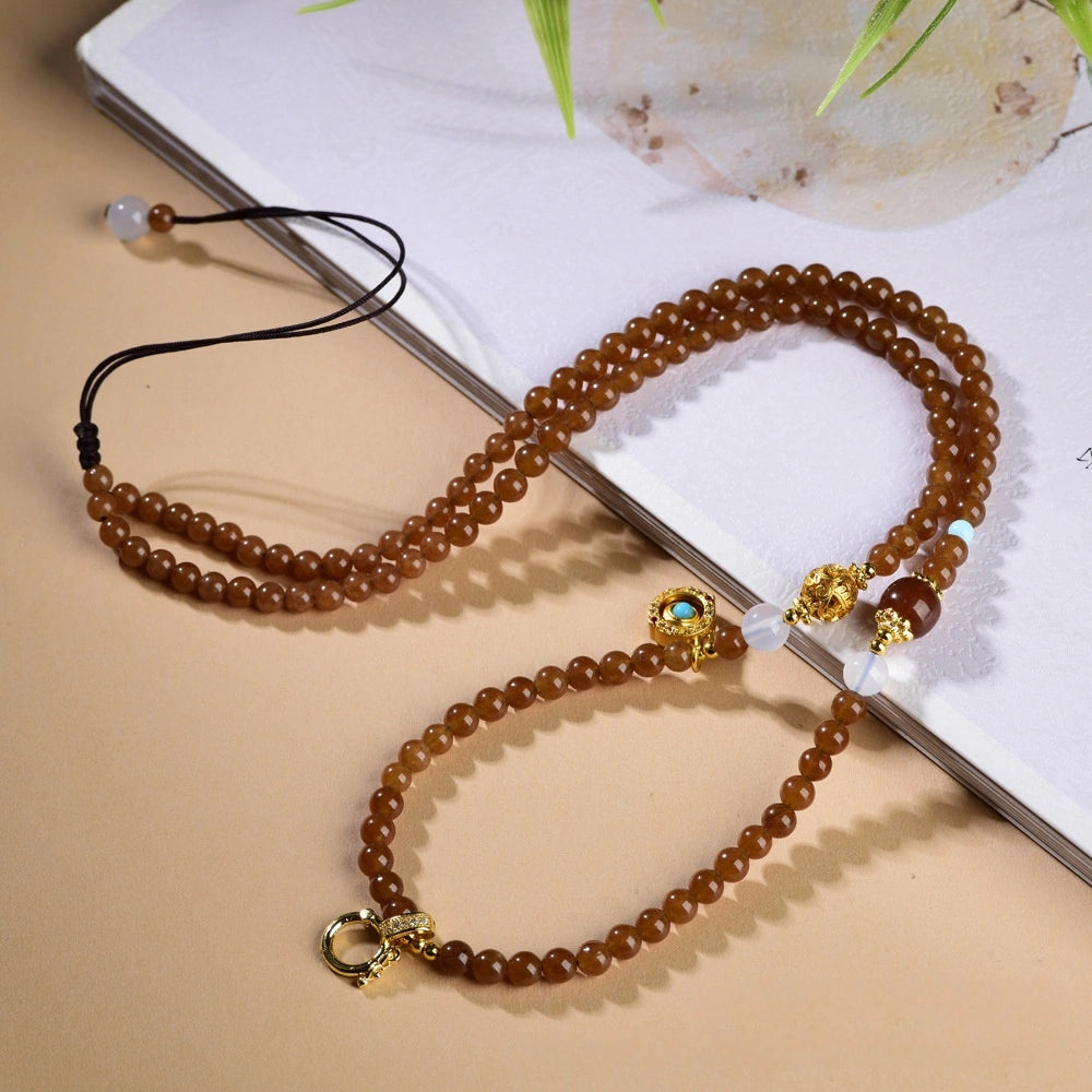 Mulstio Vintage Caramel Chalcedony Multi Wear Energy Necklace for Women Empowerment