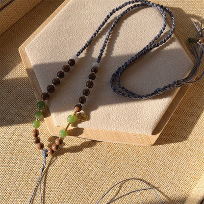Mulstio Jade Crystal Pendant Cord Adjustable Handwoven Sandalwood Empowerment Necklace Rope