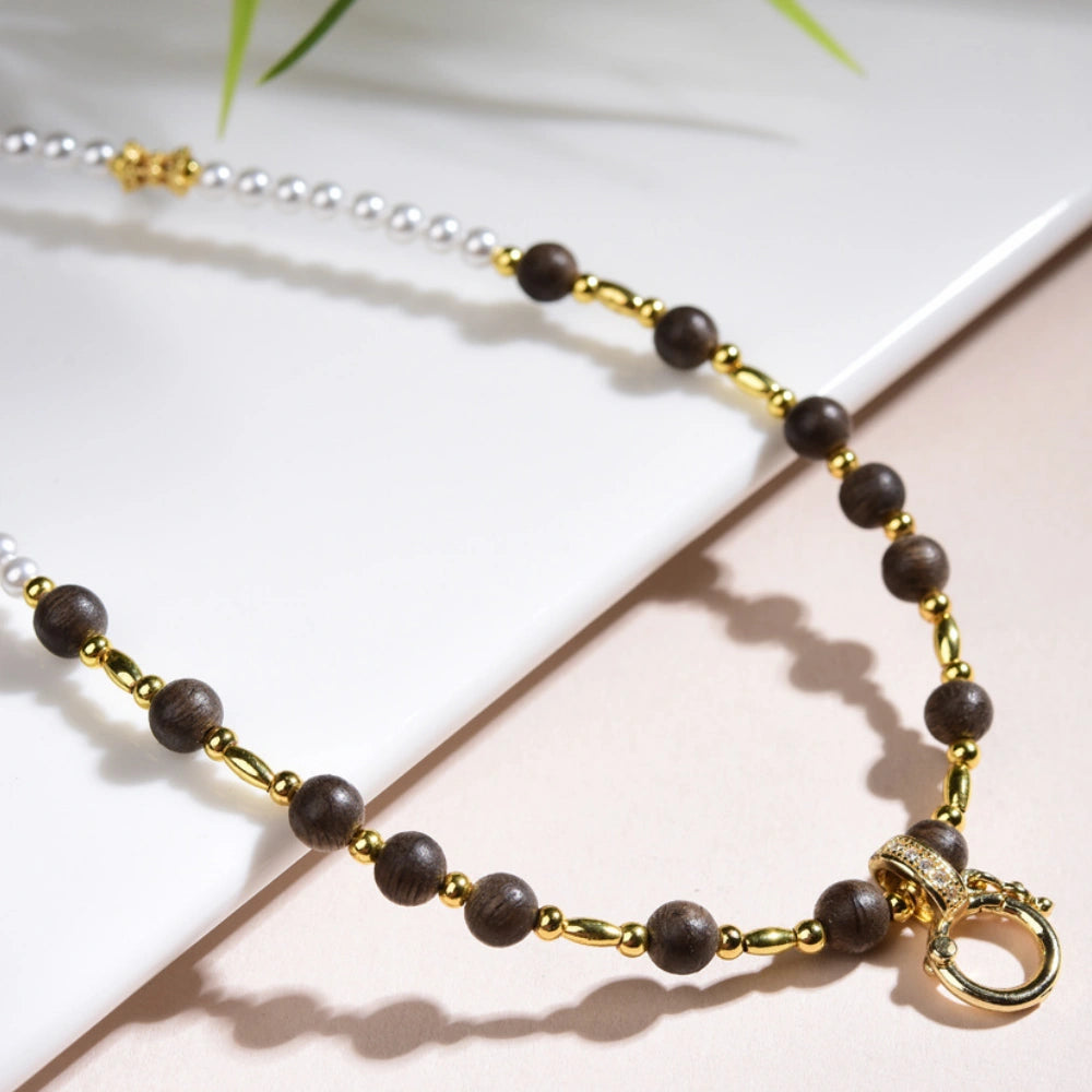 Mulstio Neo Chinese Pearl Choker Agarwood Beads Inner Peace Empowering Necklace
