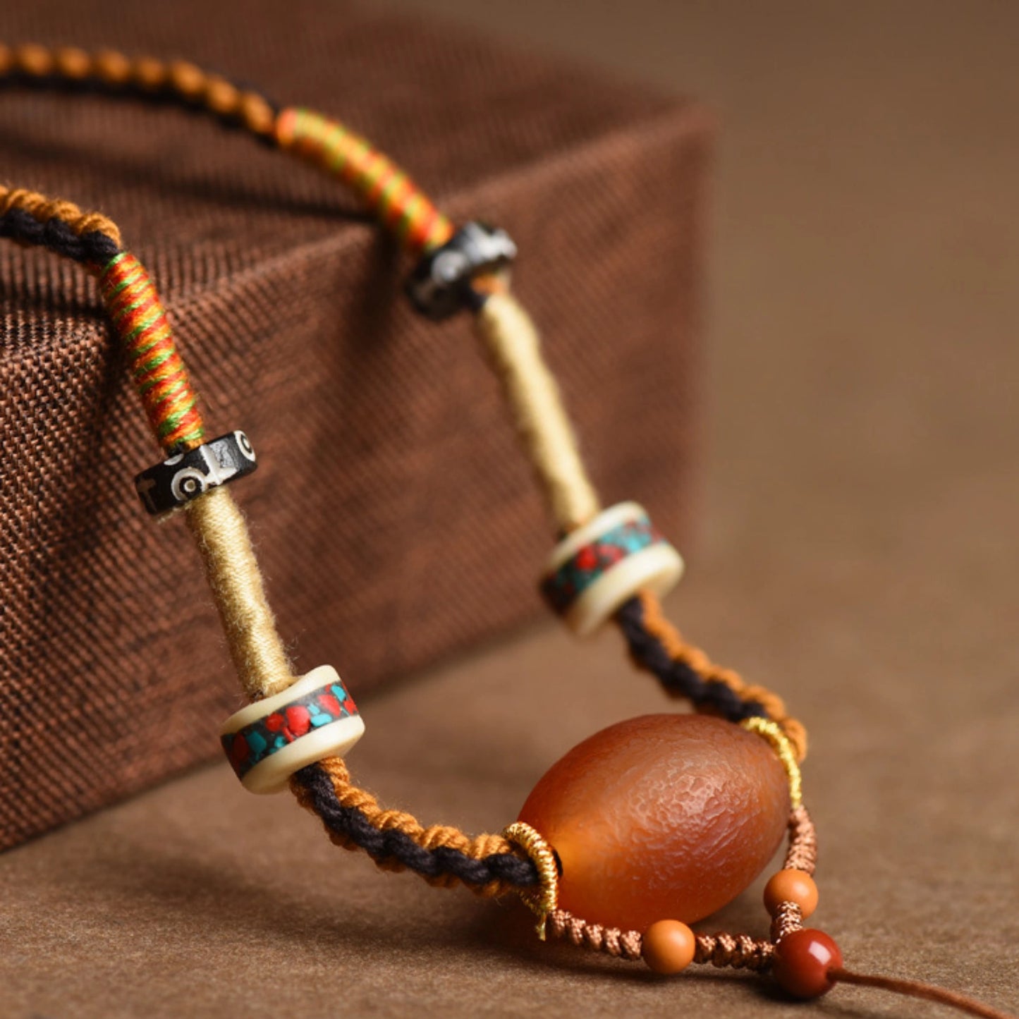 "Inner Radiance" Handwoven Carnelian Agate & Dzi Bead Empowerment Necklace