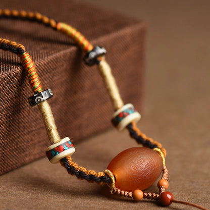 "Inner Radiance" Handwoven Carnelian Agate & Dzi Bead Empowerment Necklace