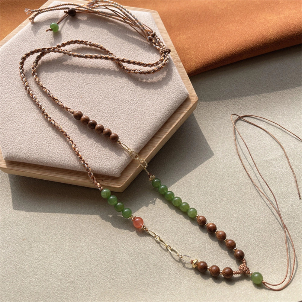 Mulstio Handcrafted Healing Crystal Pendant Cord Green Aventurine Carnelian Abundance Empowerment Necklace