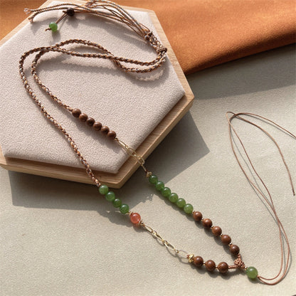 Mulstio Handcrafted Healing Crystal Pendant Cord Green Aventurine Carnelian Abundance Empowerment Necklace