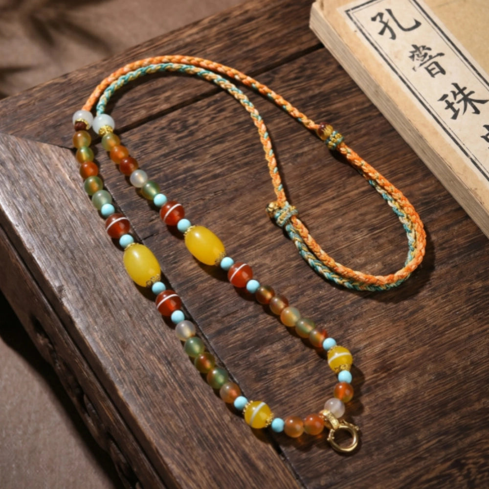 Handcrafted Agate Bead Necklace Protection Amulet Chain Empowerment Jewelry