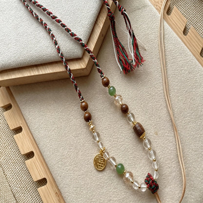 Mulstio Tibetan Hand Woven Pendant Necklace Cord Clear Quartz Crystal Spiritual Empowerment Amulet