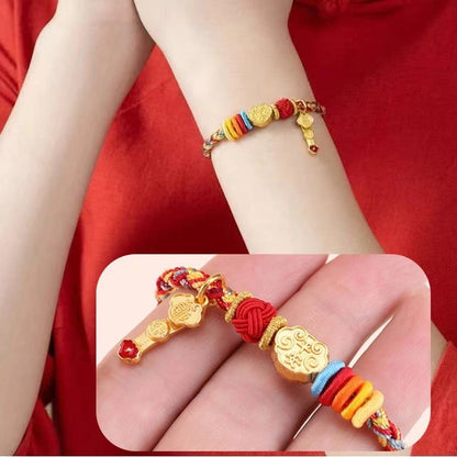 Oriental Knot of Destiny Bracelet - Handcrafted Five-Element Weave with Ancient Gold Charm