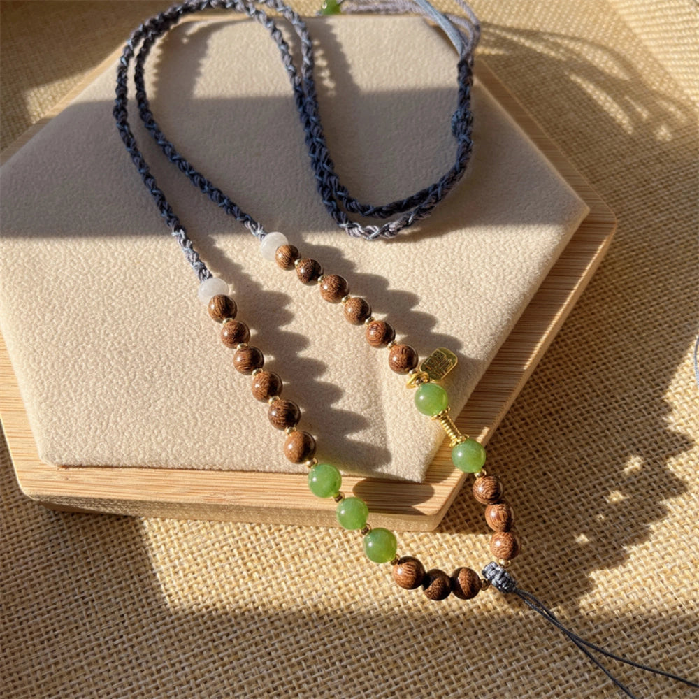 Mulstio Jade Crystal Pendant Cord Adjustable Handwoven Sandalwood Empowerment Necklace Rope