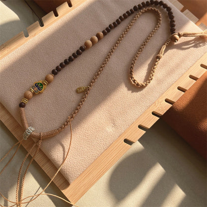 Mulstio Hand Woven Beaded Sweater Necklace Natural Wood Grounding Totem Pendant Rope Spiritual Empowerment Jewelry for Women