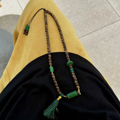 Modern Chinese Sandalwood Necklace with Green Jade Beads for Inner Peace and Success Empowerment
