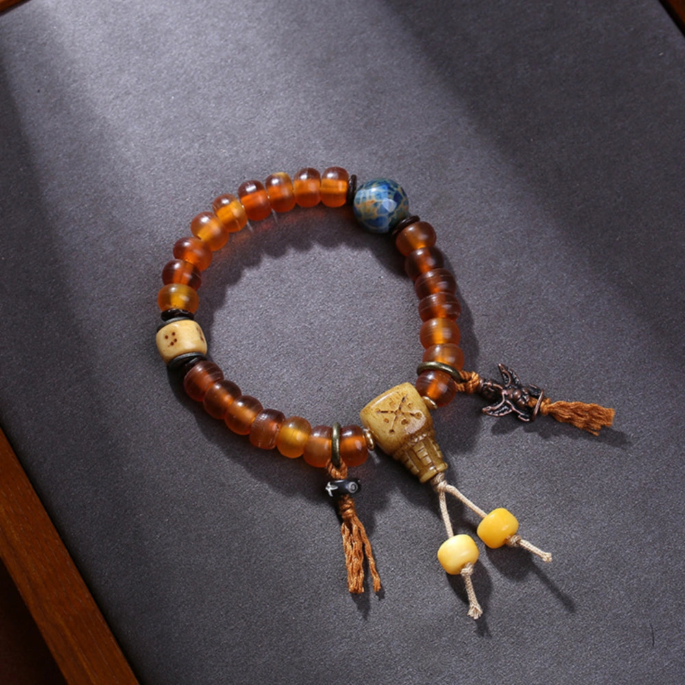 Tibetan Style Weathered Sheep Horn Bracelet Beaded Empowerment Jewelry