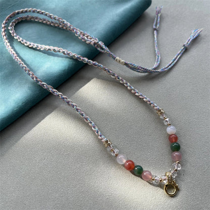 Mulstio Handwoven Yanyuan Agate Healing Crystal Necklace Cord for Women Empowerment