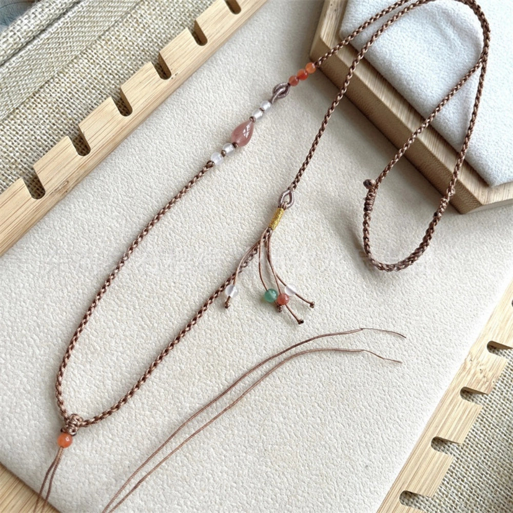 Mulstio Nanhong Agate Teardrop Energy Necklace Hand Woven Spiritual Healing Amulet Cord
