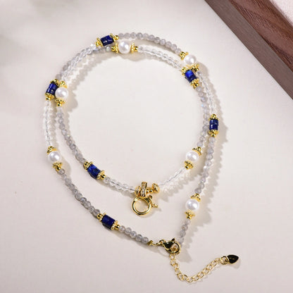 Mulstio Natural Moonstone Pearl Lapis Lazuli Necklace Intuition Awakening Empowering Jewelry for Women