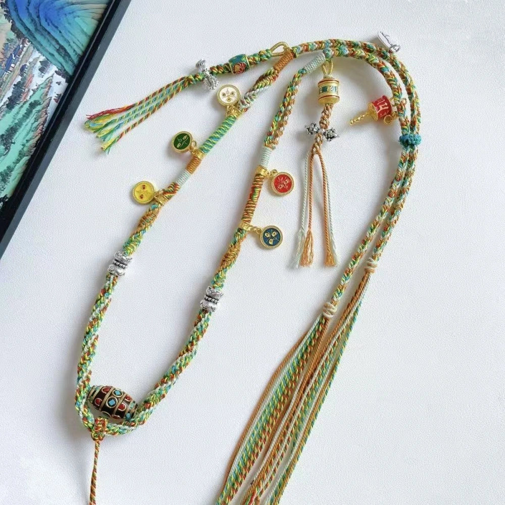 Mulstio Tibetan Agate Abundance Necklace Handcrafted Cotton Rope Wealth Manifestation Amulet