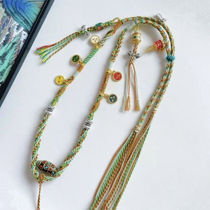 Mulstio Tibetan Agate Abundance Necklace Handcrafted Cotton Rope Wealth Manifestation Amulet