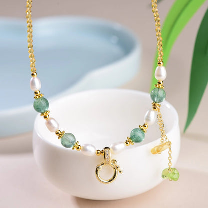 Mulstio Green Phantom Quartz Pearl Universal Necklace Career Growth Empowerment