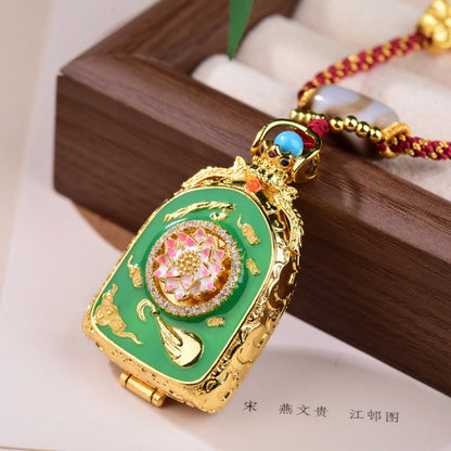 Tibetan Zaki Lhamo Thangka Necklace with Tiger Tooth Agate Dzi Bead for Prosperity and Female Empowerment