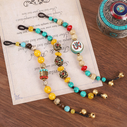 Handmade Bohemian Amulet Bracelet with Natural Turquoise & Obsidian - Mulstio Spiritual Jewelry