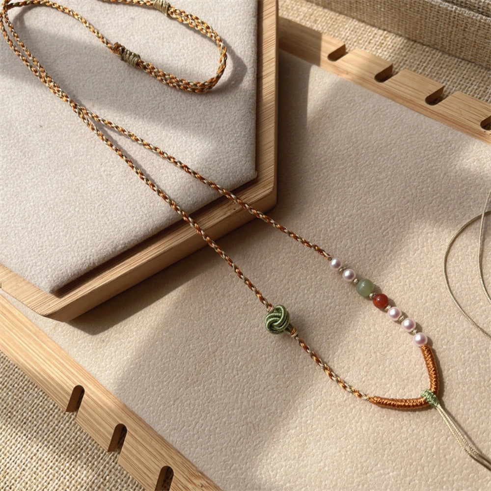 Handmade Jade and Pearl Necklace Cord Spiritual Empowerment Pendant Chain