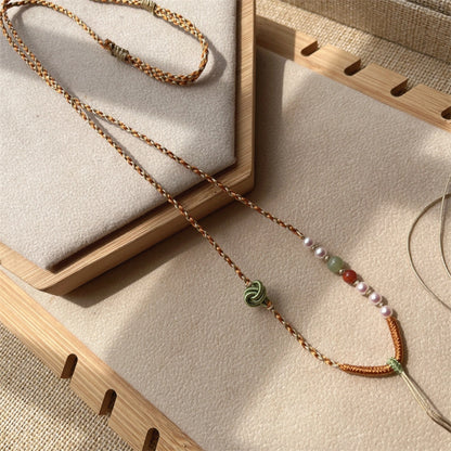Handmade Jade and Pearl Necklace Cord Spiritual Empowerment Pendant Chain