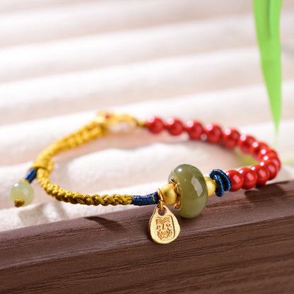 Modern Lucky Charm Hetian Jade Red Cinnabar Bracelet for Women Empowerment and Protection